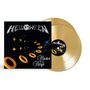 Texte: "Helloween", "Master of the Rings".  
Illustration: Goldene Ringe auf schwarzem Hintergrund. Zwei goldene Schallplatten.