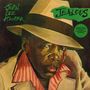 "John Lee Hooker" und "Jealous" in grüner Schrift. Illustration von einem Mann mit Hut und ernstem Blick.