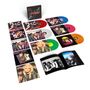 Eine Sammlung mit Schallplatten und Covern der Band "Hanoi Rocks" in verschiedenen Farben und Designs.