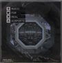 Texte: "Music for Real Airports", "Ambient Mixes 5 CD Box Set", "The Black Dog". Bild eines belebten Terminals.