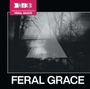 Text: "FERAL GRACE" und "THE BLACK DOG PRESENTS". Schwarz-weißes Bild von Bäumen mit einem transparenten Dreieck.