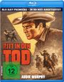 "RITT IN DEN TOD" oben, "FSK ab 12" im grünen Kreis unten, Illustration: Cowboy in Nahaufnahme und Reitende im Hintergrund.