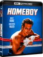 "HOMEBOY" in großer Schrift, darunter "MICKEY ROURKE" und "CHRISTOPHER WALKEN". Boxer lehnt an den Seilen eines Rings.