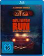 Text: "Alexander Arnold. Ein Film von Joey Palmroos. DELIVERY RUN. Die Jagd hat begonnen. FSK ab 16 freigegeben."  
Oben sieht man Augen im Rückspiegel, unten ein beleuchtetes Fahrzeug.