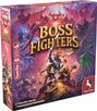 Auf einer bunten Spieleverpackung steht "Boss Fighters Q.R". Illustration: Helden kämpfen gegen Monster. Pegasus Spiele Logo.