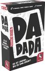 Spiel: DA DADA. "Es ist Unsinn... bis es Sinn ergibt!" Familienspiel, 10+, 15-25 Min, 2-8 Spieler. Pegasus Spiele Logo.