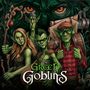 "The Green Goblins" in stilisierter Schrift. Vier grüne Goblins mit unterschiedlichem Aussehen und Hintergrund, darunter Bäume und Augen.