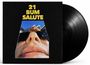 „21 BUM SALUTE“ in gelber Schrift. Darunter ein Nahaufnahme eines Gesichts mit Sonnenbrille, Vinylplatte sichtbar.