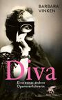 Barbara Vinken: Diva. Eine etwas andere Opernverführerin. Schwarz-weißes Porträt, Frau mit Maske. Klett-Cotta-Logo.