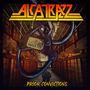 „ALCATRAZZ“ in orange-gelber Schrift. „Prior Convictions“ unten. Abbildung eines Gefängniskorridors mit Kette.