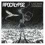 "APOCALYPSE" und "LAST MAN STANDING". Eine Person hält eine Gitarre gen Himmel über einer zerstörten Stadt.
