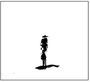 Keine erkennbaren Texte. Abstrakte schwarze Silhouette eines Mannes mit Hut auf weißem Hintergrund.