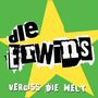 "Die Erwins. Vergiss die Welt." Schwarze Schrift auf weißem Hintergrund, gelber Stern auf grünem Hintergrund.