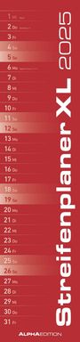 : Streifenplaner XL ROT 2025 - Streifenkalender 15x64 cm - Wandplaner - Küchenkalender - schmales Design - eine Spalte - Langplaner, KAL