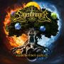 "Sagenbringer", "zwischen den welten". Baum verbindet Feuer- und Eiswelten, mit einer Figur in der Mitte.