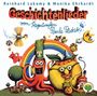 "Geschichtenlieder vom Regentropfen Paule Platsch". Bunte Illustration mit Regenbogen, Tintenfisch und lächelnden Figuren.