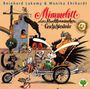 Oben steht „Reinhard Lakomy & Monika Ehrhardt“. Darunter „Mimmelitt das Stadtkaninchen Geschichtenlieder“. Eine verspielte Illustration mit Tieren, einer Lokomotive und farbenfrohen Details.
