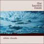 Text "the barren room" und "white clouds". Wolken am Himmel über Wald silhouettiert.
