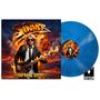 „Sinner“, „Boom Bang Goodbye“, blaues Vinyl, Cover mit Musiker, Flammen, Explosion im Hintergrund, Logo: „Transparent Vinyl“.