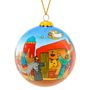 Keine Texte vorhanden. 

Eine Weihnachtskugel mit einer bunten Illustration der Weihnachtsgeschichte, die Maria, Josef und das Jesuskind zeigt.
