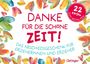 "Danke für die schöne Zeit! Das Abschiedsgeschenk für Erzieherinnen und Erzieher. 22 Karten zum Gestalten." Bunte Aquarellblätter.