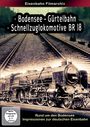 Text: "Bodensee - Gürtelbahn, Schnellzuglokomotive BR 18". Sepia-Bild einer Dampflok auf Schienen, dazu Infoschriftzug.