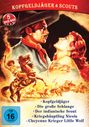 Titel: "Kopfgeldjäger & Scouts". Fünf Filmszenen mit Cowboys, Pferden und einer Frau, abgebildet in einer dramatischen Illustration.