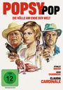 "Popsy Pop: Die Hölle am Ende der Welt." Illustration mit Menschen: bewaffneter Mann, Frau und Figur mit Peitsche. FSK 12.