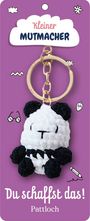 Text: "Kleiner Mutmacher", "Du schaffst das!", "Pattloch". Ein Panda-Schlüsselanhänger vor lila Hintergrund.