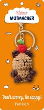 "Kleiner Mutmacher" und "Don't worry, be cappy!" Auf orangem Hintergrund ein süßer Schlüsselanhänger.