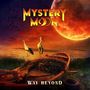 "MYSTERY MOON" und "WAY BEYOND". Zwei Störche stehen in einem Boot vor einem großen, orangen Mond.