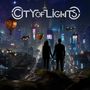 "City of Lights": Zwei Menschen halten sich vor einer futuristischen Stadt mit leuchtenden Hochhäusern und Luftfahrzeugen an den Händen.