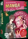 "Adventskalender Manga Countdown" zeigt zwei Manga-Figuren in festlichen Kimonos mit einem roten, verzierten Schirm.