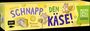 "Schnapp den Käse!" Titel in lila und grün. Illustrationen von Mäusen mit Käse. Gelber Hintergrund. Spielbox.