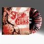 "STICK TO YOUR GUNS" in großer Schrift. Abstrakte Grafik mit rotem Herz und schwarzer, rot gesprenkelter Schallplatte.