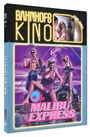 "Bahnhofs Kino", "Malibu Express", "Titten - Kohle - Schnelle Autos". Illustration von muskulösen Gestalten mit Waffen.