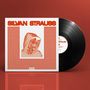 Text: "SILVAN STRAUSS" in großer Schrift. Ein Vinylalbum mit einem Porträt eines schreienden Mannes in Kapuze.