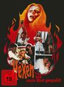 Text: "Hexen bis aufs Blut gequält", "FSK ab 18". Illustrationen von Frauen in Angst und Bedrängnis umgeben von Flammen.