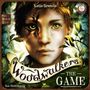 Text: "Katja Brandis", "Woodwalkers THE GAME", "Kai Haferkamp", "8+", "20-30", "2-4".  
Halb Mensch, halb Tier, umgeben von Blättern.