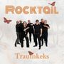 Text "Rocktail" und "Traumkeks". Sieben Personen in Schwarz; Schmetterlinge; helle, verspielte Gestaltung.