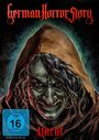 Text: "German Horror Story", "Uncut", "FSK ab 16 freigegeben". Illustration eines unheimlich grinsenden Gesichts mit Kapuze.