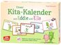 Eine Verpackung mit dem Titel "Unser Kita-Kalender mit Eddie und Ella". Illustrationen von Monstern und Wetterkarten.