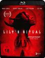 "GRIMMFEST Official Selection", "teuflisch guter Hexenspaß", "Lily's Ritual". Rotes Horror-Cover mit Profil einer Frau.