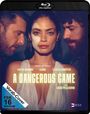 Text: "A Dangerous Game", "Adriano Giannini", "Elodie", "Eduardo Scarpetta", "Lucio Pellegrini", "FSK 16 beantragt". Drei Menschen im Fokus.
