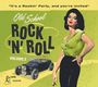 "It's a Rockin' Party, and you're invited." Alte Werbung im Retro-Stil: Frau in grüner Bluse, schwarzer Rock, Hotrod-Auto.
