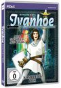 DVD-Hülle: "Ivanhoe" in großer Schrift, 52 Folgen auf 4 DVDs, FSK 0. Illustration eines Ritters mit erhobenem Schwert.