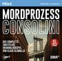 "MORDPROZESS CONSOLINI" steht prominent. Zwei Gebäude und eine Brücke im Hintergrund. Oben links ein blaues "PIDAX"-Logo.