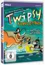 Text: "Das offizielle Maskottchen der Weltausstellung Expo 2000. Twipsy KOMPLETTBOX. Alle Folgen auf 2 DVDs." Illustration: Buntes Maskottchen.