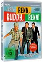 „RENN, BUDDY, RENN!“, Jack Sheldon. Drei Männer, einer im karierten Hemd, zwei im Anzug. DVD-Cover mit FSK 12.