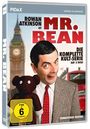 DVD-Cover mit „Rowan Atkinson ist Mr. Bean“, „Die komplette Kult-Serie auf 2 DVDs“. Big Ben und roter Bus im Hintergrund.